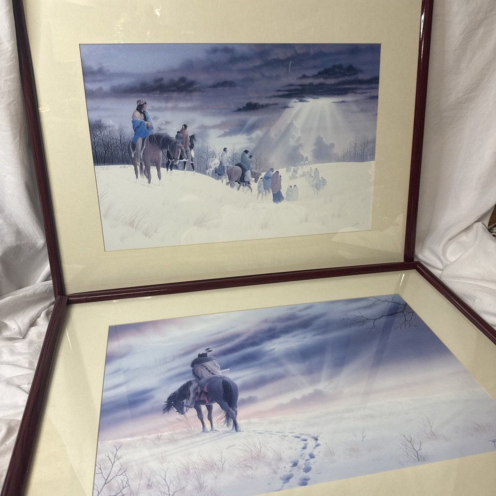 Donald Vann Native American Art Prints Guiding Light Winter Warrior Framed Pair